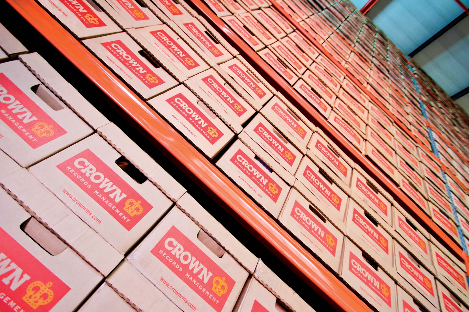 close up of stacked boxes in a warehouse